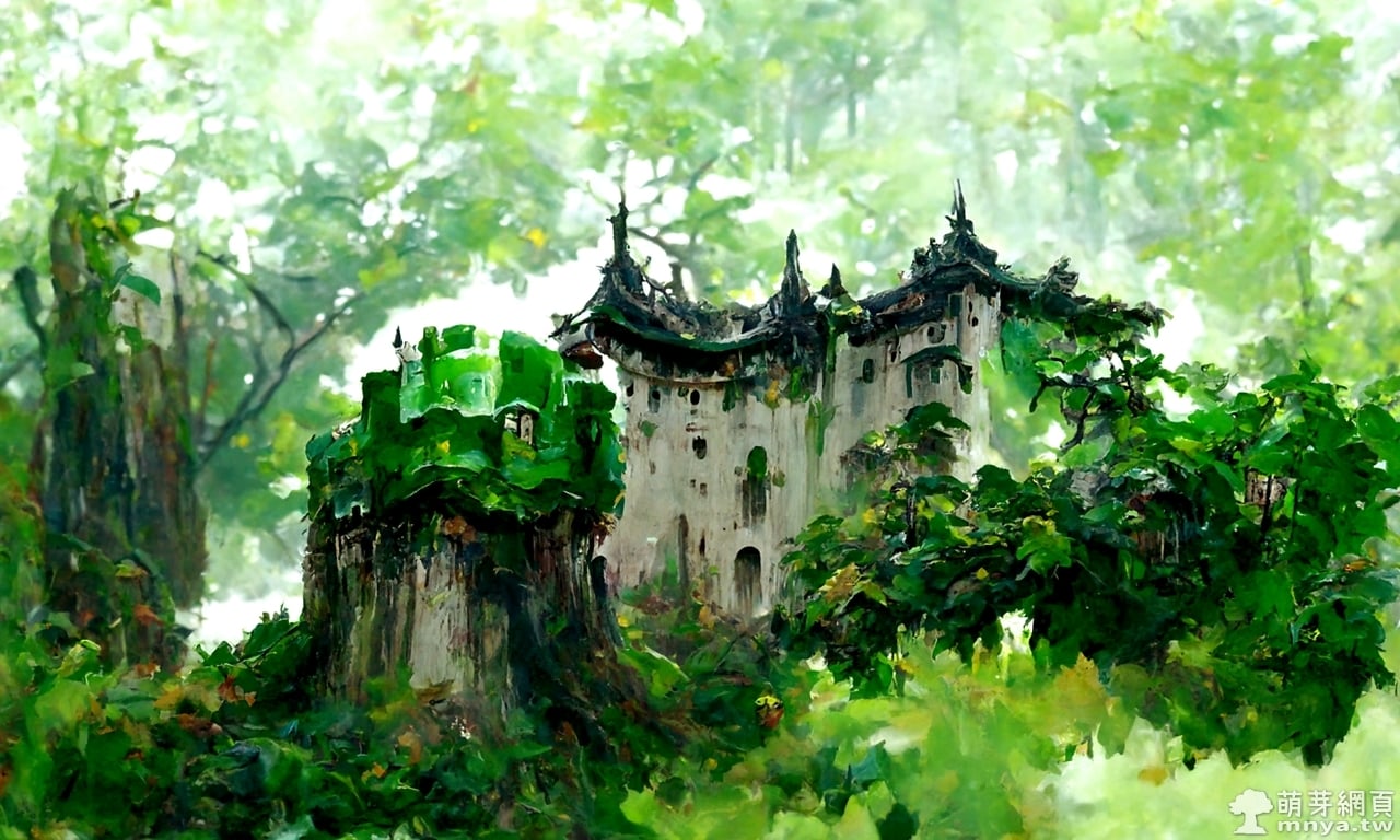 【AI 繪圖】綠色叢林中的城堡