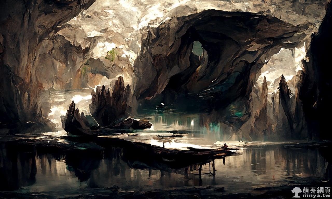 【AI 繪圖】洞穴底的湖泊