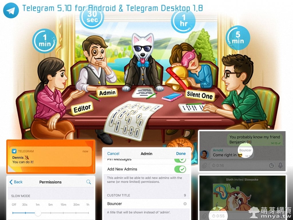 Telegram 5.10 for Android & Telegram Desktop 1.8 更新：靜音訊息、留言限制模式、管理員頭銜等