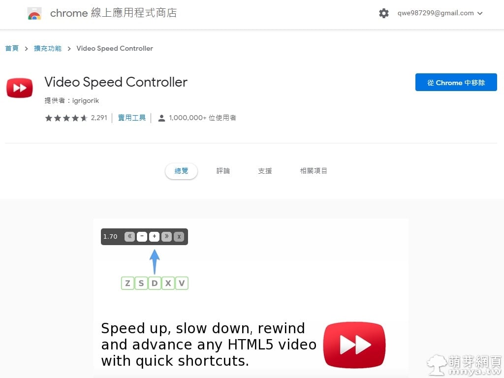 Video Speed Controller：讓瀏覽器上的 HTML5 影片播放可以加速或減速