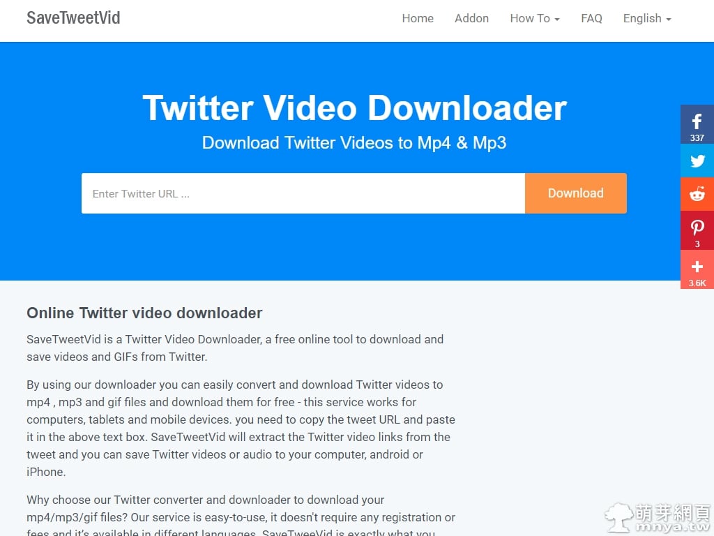 SaveTweetVid：Twitter 影片、GIF 線上下載器，可將影片轉換為 MP3