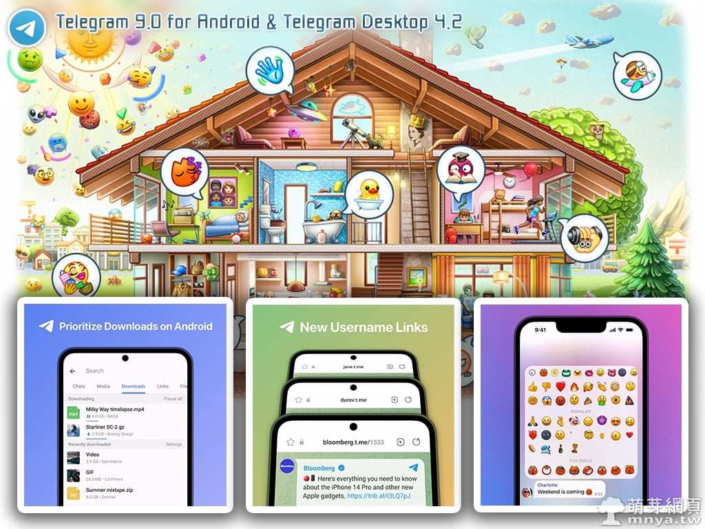 Telegram 9.0 for Android & Telegram Desktop 4.2 更新：無限的回饋、表情符號狀態等