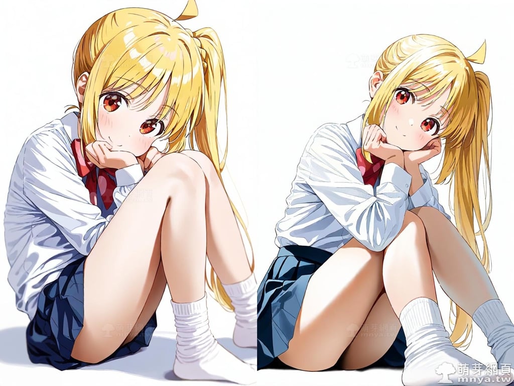 Stable Diffusion：二次元角色托腮膝蓋併攏側坐的 AI 繪圖提詞